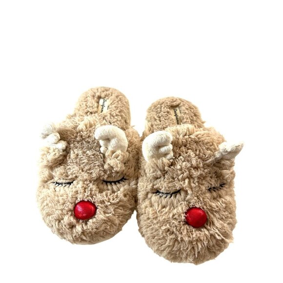 Dearfoams Girls Slippers Christmas Reindeer Tan/Red Size 2-3 - Picture 1 of 9